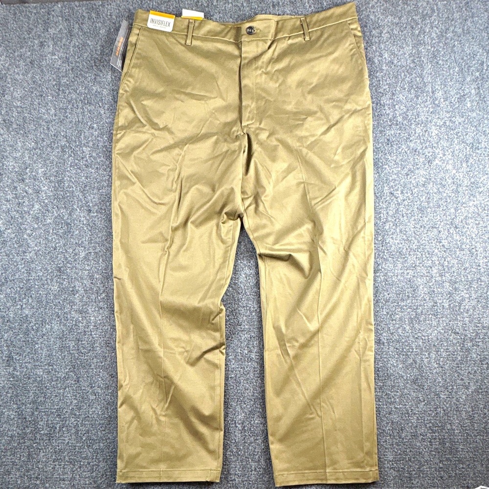 Lee Mens Carefree Stretch Khaki Pants Straight Fit Flat Front NWT 42x32 Beige